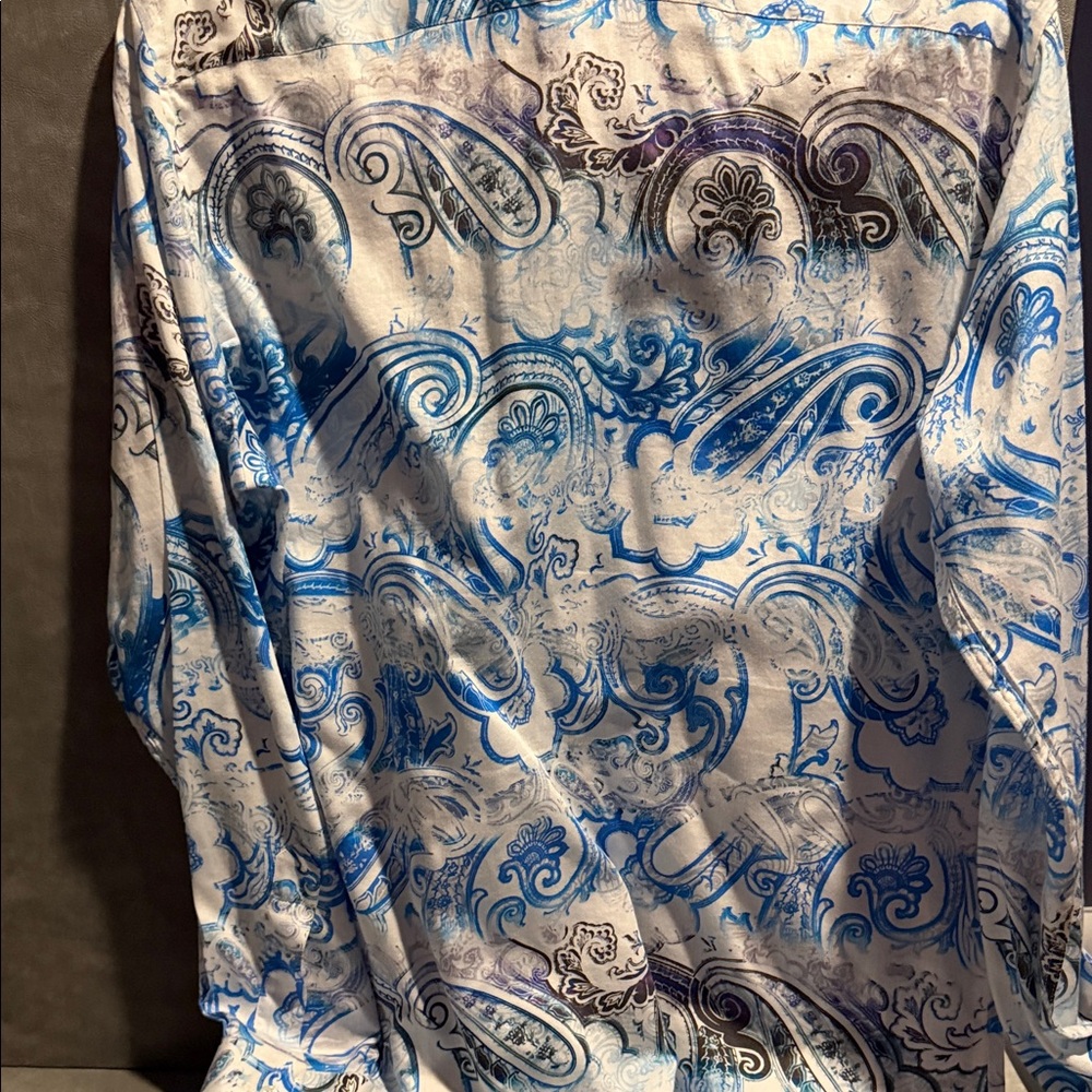 Etro Blue and White Paisley Men's Shirt Made in Italy - Picture 6 of 6